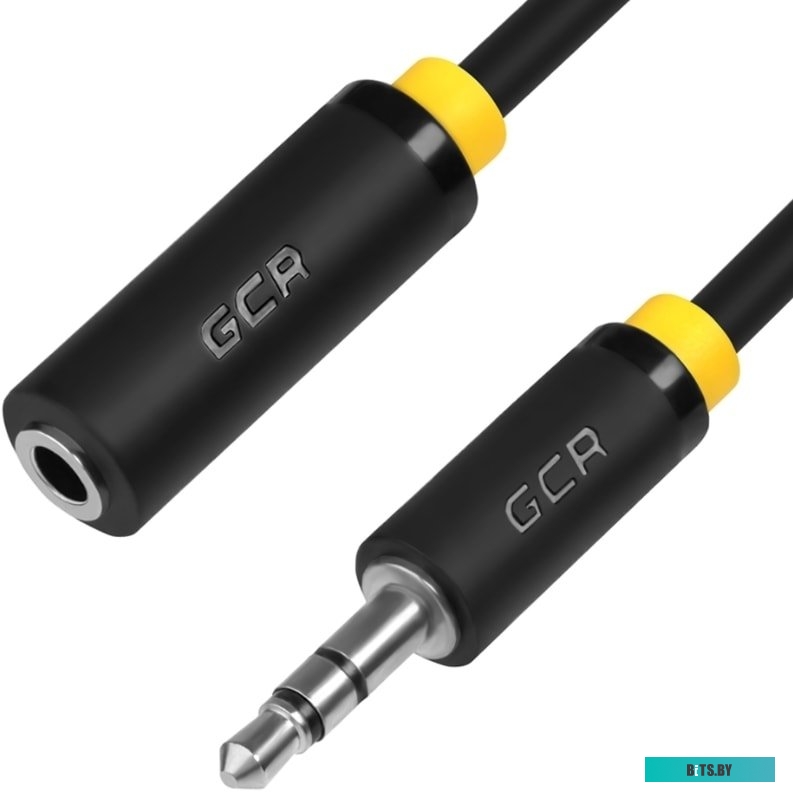 GCR-STM1114-5.0m GCR Удлинитель аудио 5.0m jack 3,5mm/jack 3,5mm черный, желтая окантовка, ультрагибкий, 28AWG, M/F, Premium GCR-STM1114-5.0m, экран, 