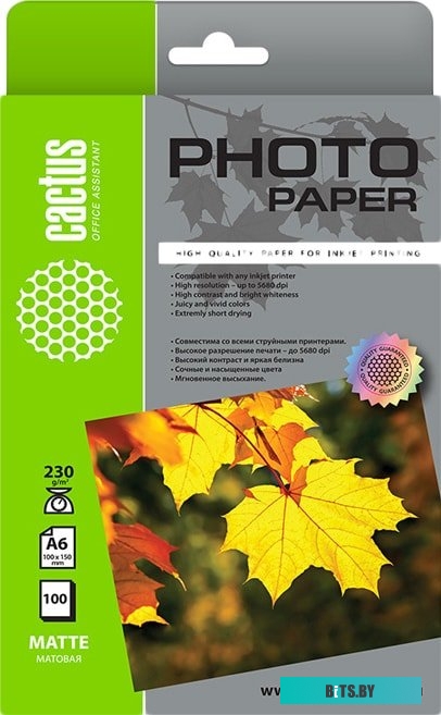 Фотобумага CACTUS Матовая 10x15 230 г/м2 100 листов CS-MA6230100