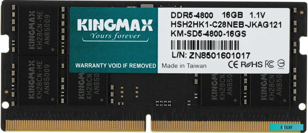KM-SD5-4800-16GS Память DDR5 16GB 4800MHz Kingmax KM-SD5-4800-16GS RTL PC5-38400 CL40 SO-DIMM 288-pin 1.1В single rank Ret