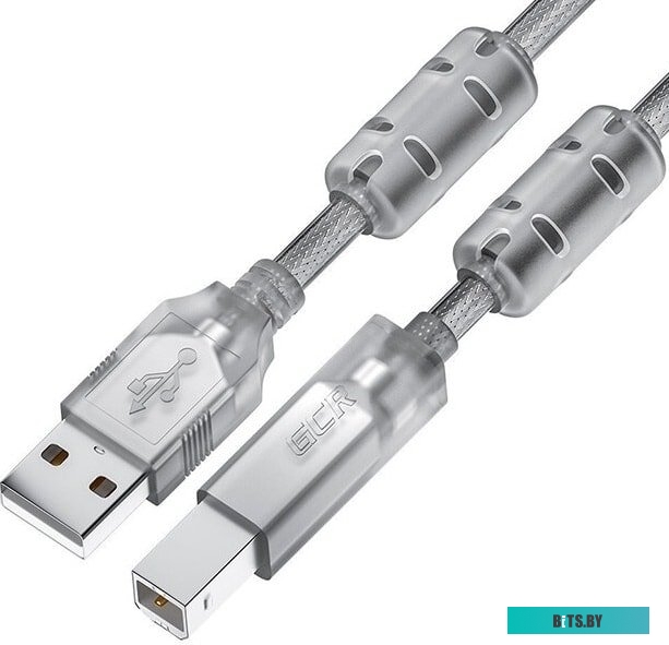 Кабель GCR PROF 2.0m USB 2.0, AM/BM, прозрачный, ферритовые кольца, 28/24 AWG, экран, армированный, морозостойкий GCR-52425.