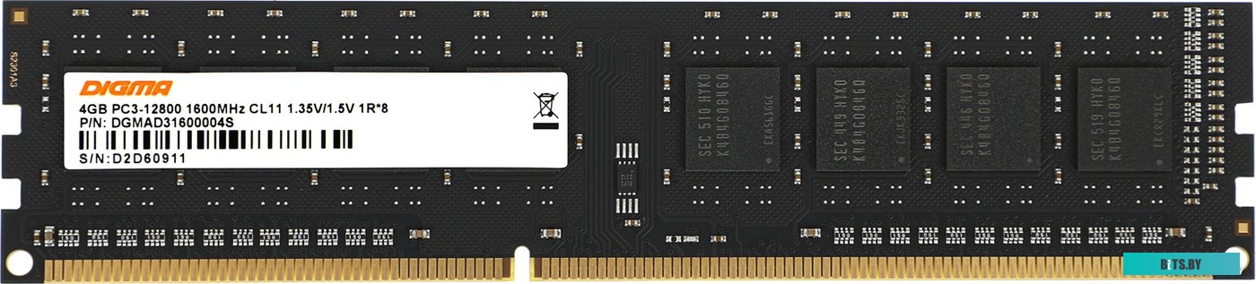 Оперативная память Digma DDR3L 4Gb 1600MHz PC3-12800 DGMAD31600004S