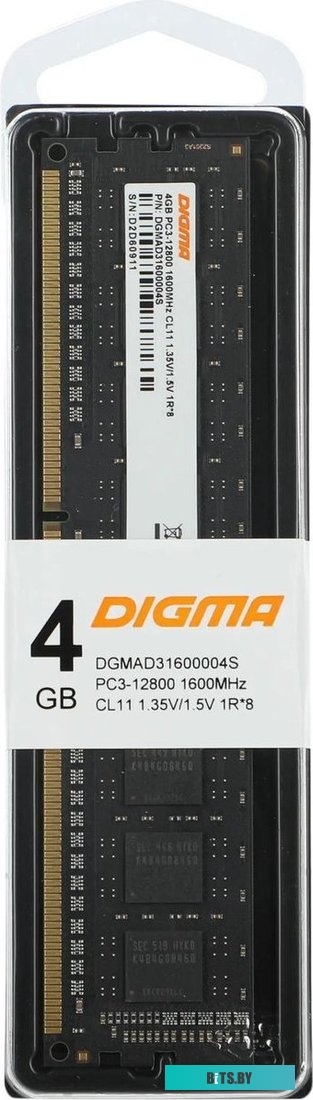 Оперативная память Digma DDR3L 4Gb 1600MHz PC3-12800 DGMAD31600004S