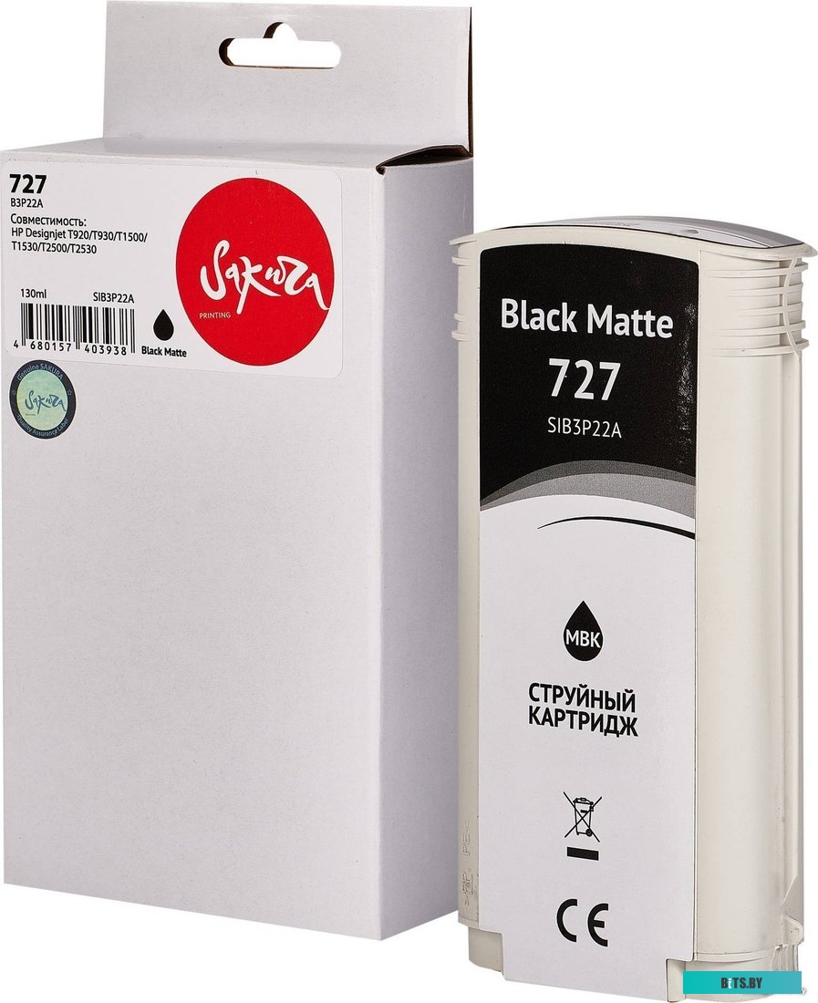 Картридж струйный Sakura B3P22A (№727 Matte Black) SIB3P22A