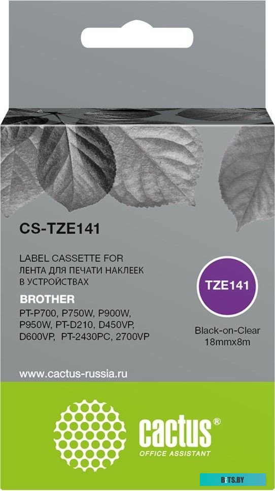 Картридж ленточный Cactus CS-TZE141 ( для Brother PT-P700, P750W, P900W, P950W, PT-D210, D450VP, D600VP, PT-2430PC, 2700VP)