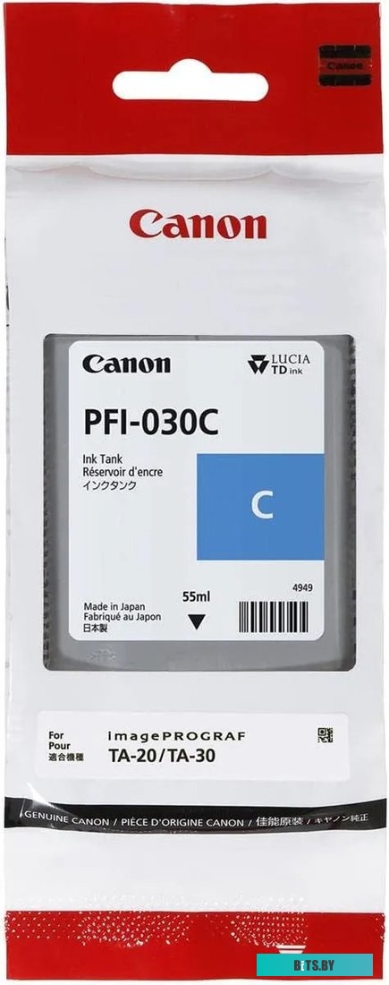 Картридж струйный Canon PFI-030C 3490C001АА голубой (55мл) для Canon imagePROGRAF TA-20, TA-30, TM-240, TM-340