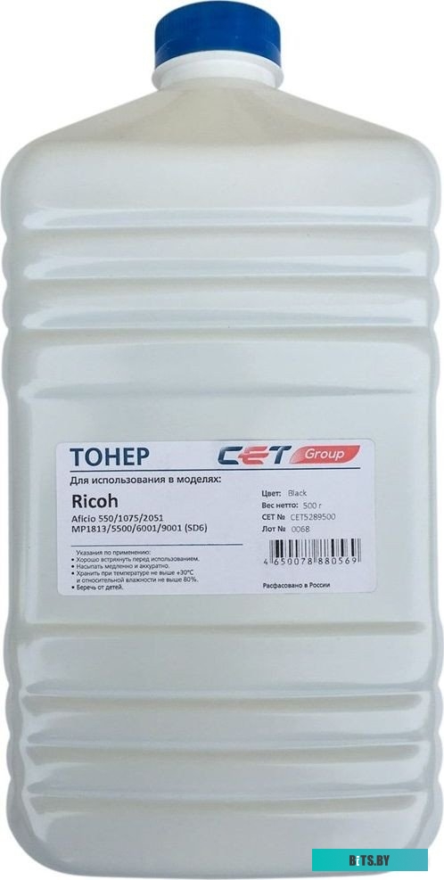 Тонер Cet SD6 CET5289500 черный бутылка 500гр. для принтера RICOH Aficio 550/1075/2051/MP1813/5500/6001/9001