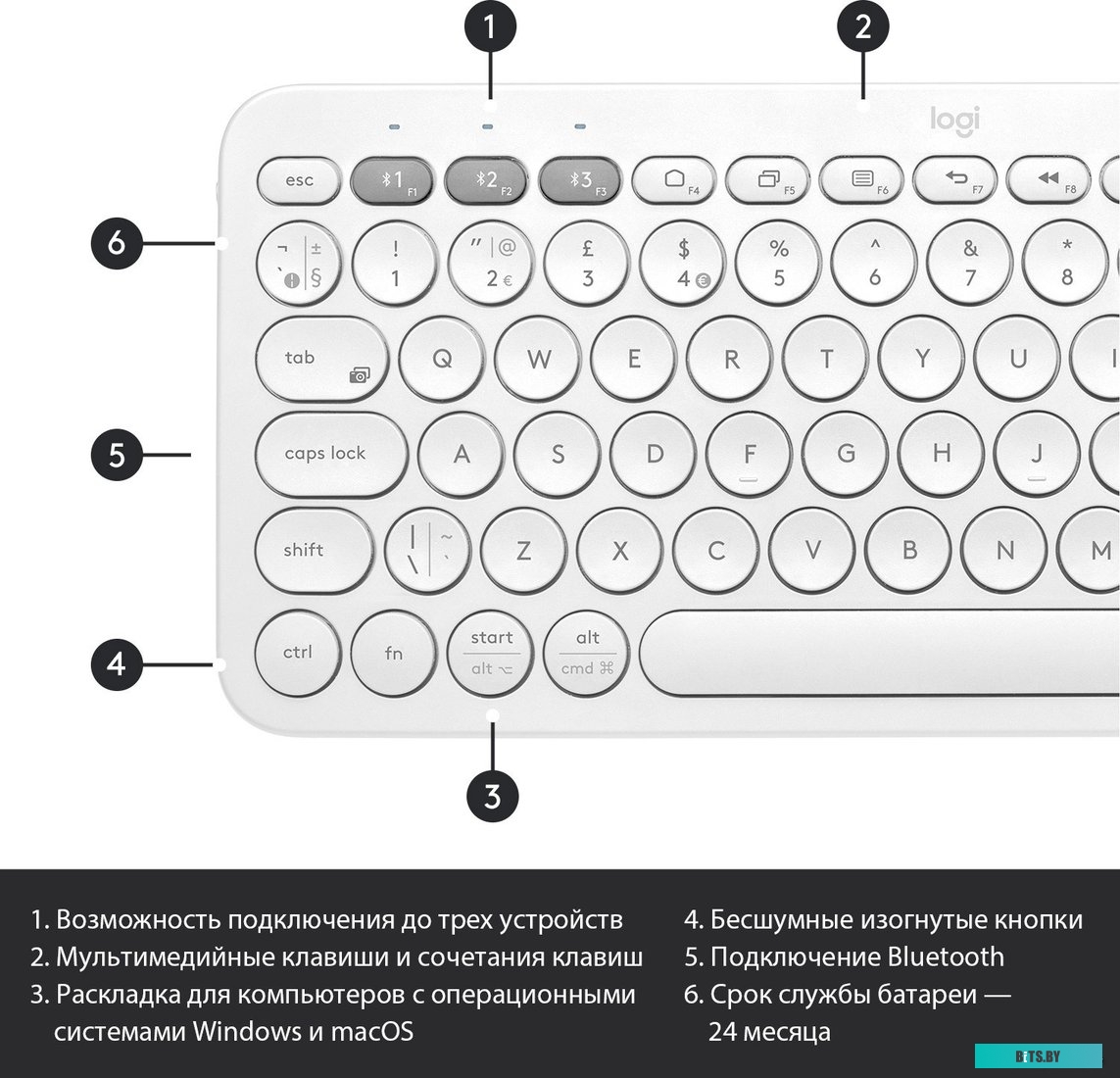 Клавиатура Logitech Multi-Device K380 Bluetooth (белый) <920-009589>