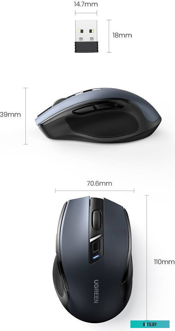 MU006-90545 2.4G, 1000/1600/2000/4000 DPI, Black Мышь UGREEN MU006-90545 2.4G, 1000/1600/2000/4000 DPI, Black