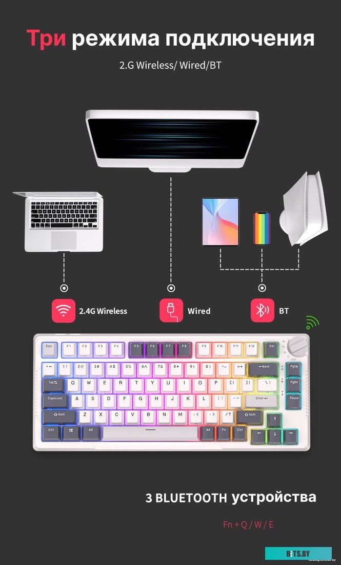 Клавиатура Royal Kludge RK-H81 RGB White Night (RK Cyan)