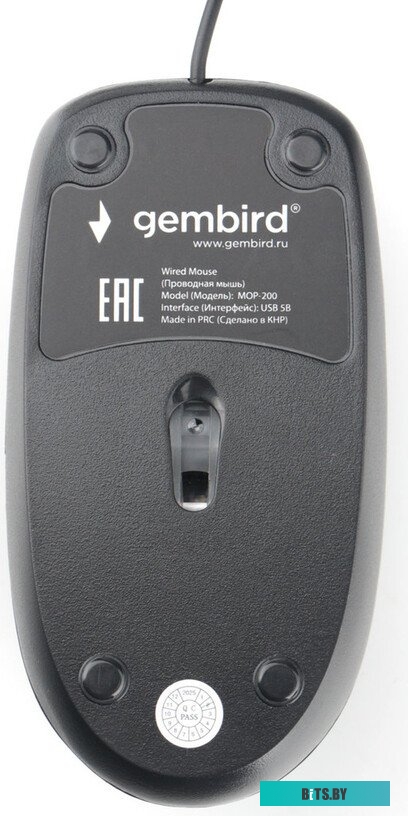 Мышь Gembird MOP-200 проводная бесшумная, 3кн, 1000 DPI, 1.8м, черный, коробка MOP-200