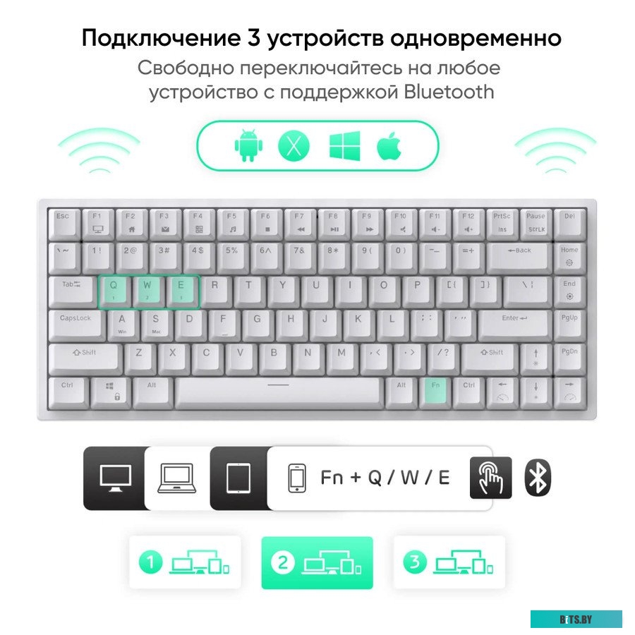 Royal Kludge RK84 RGB (новый дизайн, белый, RK Red)