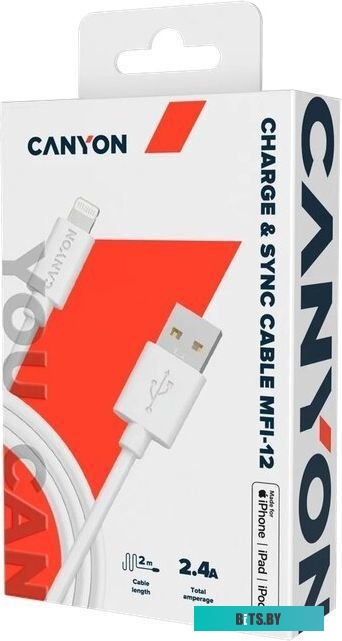 Кабель Canyon CNS-MFIC12W USB Type-A - Lightning (2 м, белый)