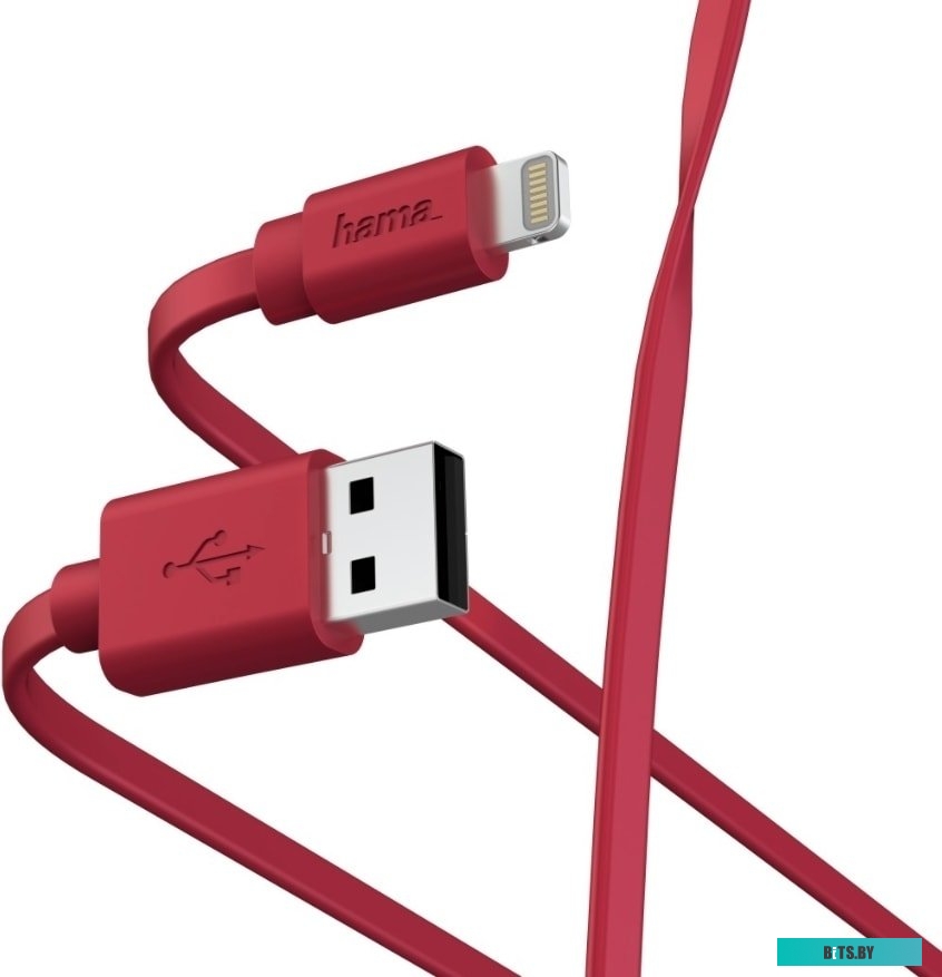 00187233 Кабель Hama 00187233 USB (m)-Lightning (m) 1м красный плоский