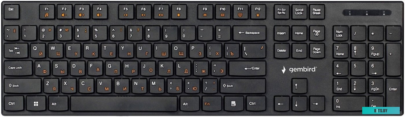 Клавиатура беспроводная Gembird KBW-250, 104кл, 12Fn, низкий профиль, 2.4 ГГц, черная KBW-250