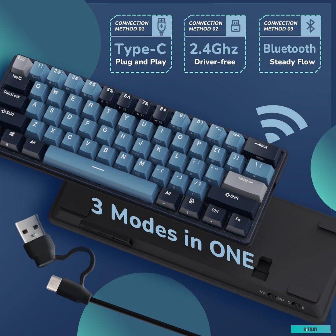 Клавиатура Royal Kludge RK61 Plus RGB (черный, RK Cyan)