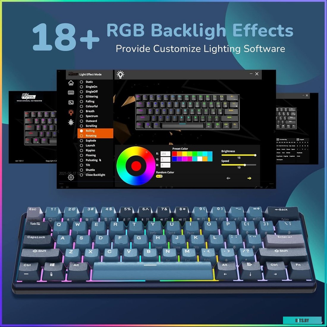 Клавиатура Royal Kludge RK61 Plus RGB (черный, RK Cyan)