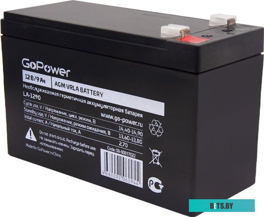 00-00017022 Аккумулятор свинцово-кислотный GoPower LA-1290 12V 9Ah (1/5)