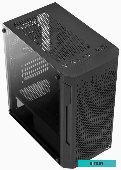 Корпус Aerocool Trinity Mini-G-BK-v1  (3xUSB, 2xAudio, 0.5 мм, 120 мм FAN, прозрачная стенка-закаленное стекло, mATX, без БП)