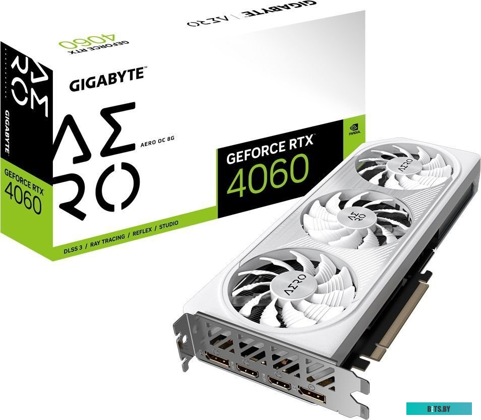 Видеокарта NVIDIA GeForce Gigabyte RTX 4060 AERO OC 8G (GV-N4060AERO OC-8GD) 8Gb GDDR6 2xHDMI+2xDP White RTL
