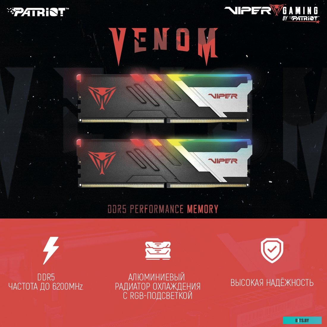 Оперативная память Patriot Viper Venom RGB DDR5 2x16Gb 6800MHz PC5-54400 PVVR532G680C34K