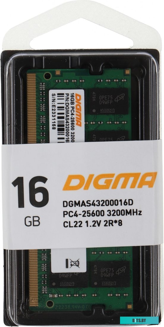 Оперативная память Digma DGMAS43200016D 16ГБ DDR4 SODIMM 3200 МГц