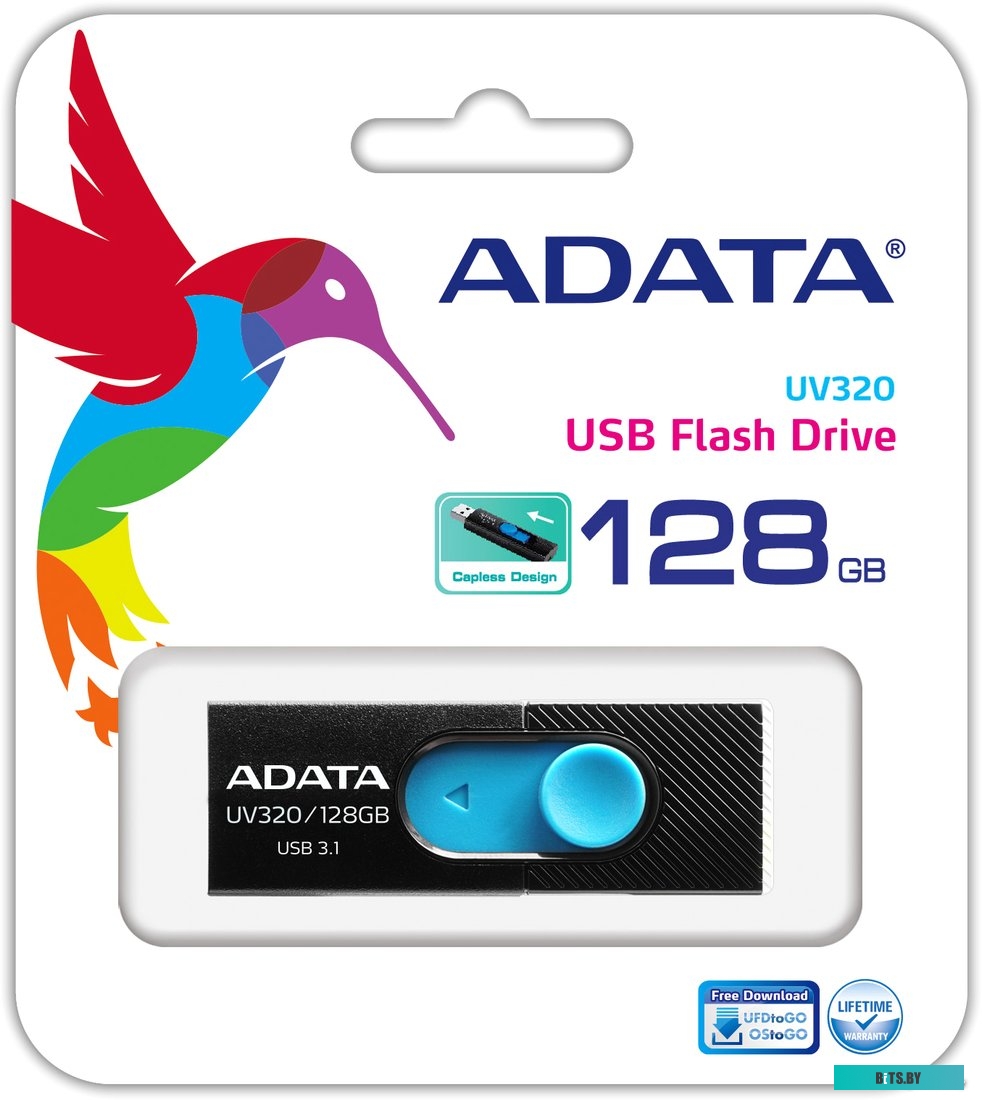 USB накопитель (Флешка) ADATA UV320 128GB (черный/голубой) <AUV320-128G-RBKBL>