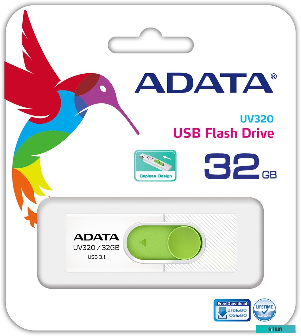 USB накопитель (Флешка) ADATA UV320 32GB (белый/зеленый) <AUV320-32G-RWHGN>