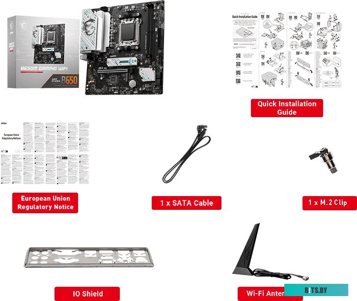 B650M GAMING WIFI Материнская плата MSI B650M GAMING WIFI SocketAM5 AMD B650 2xDDR5 mATX AC`97 8ch(7.1) 2.5Gg RAID+VGA+HDMI+DP