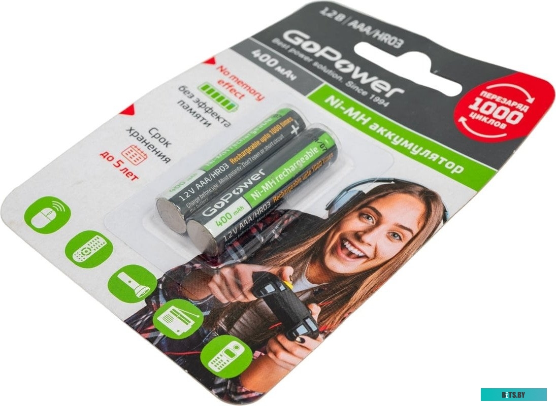 Батарейка GoPower HR03 AAA BL2 NI-MH 400mAh 00-00018319
