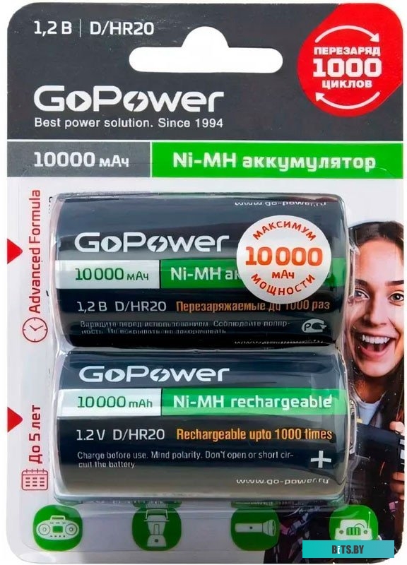 Аккумулятор Бытовой GoPower HR20 D BL2 NI-MH 00-00018323