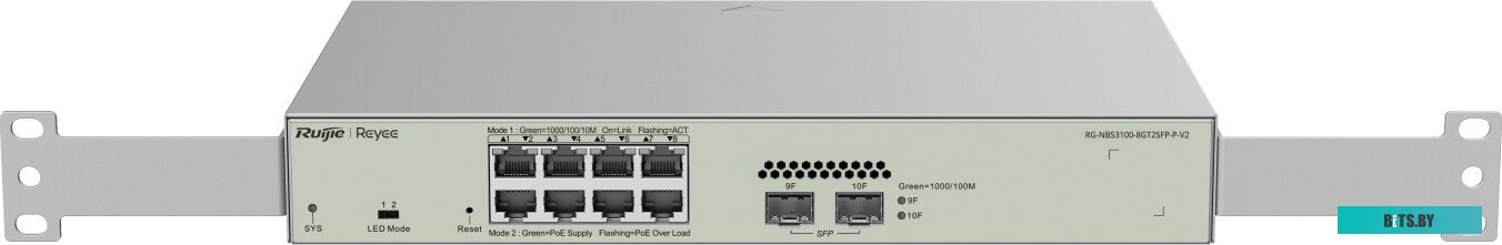 RG-NBS3100-8GT2SFP-P Ruijie Reyee 8-Port Gigabit L2 Managed POE Switch, 8 Gigabit RJ45 POE/POE+ Ports,2 SFP Slots,125W PoE Power budget, Desktop Steel