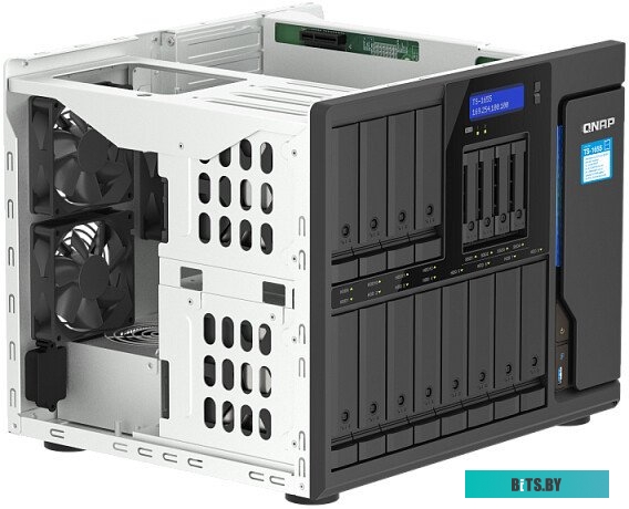 TS-1655-8G Сетевой RAID-накопитель QNAP TS-1655-8G 12 отсеков 3,5"/2,5", 4 отсека 2,5", 2 порта M.2, 2 порта 2,5 GbE BASE-T. Intel Atom C5125 2,8 ГГц,