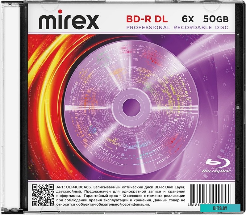 Диск BD-R Mirex 50 Gb, 6x, Slim Case (1), DL (1/50)