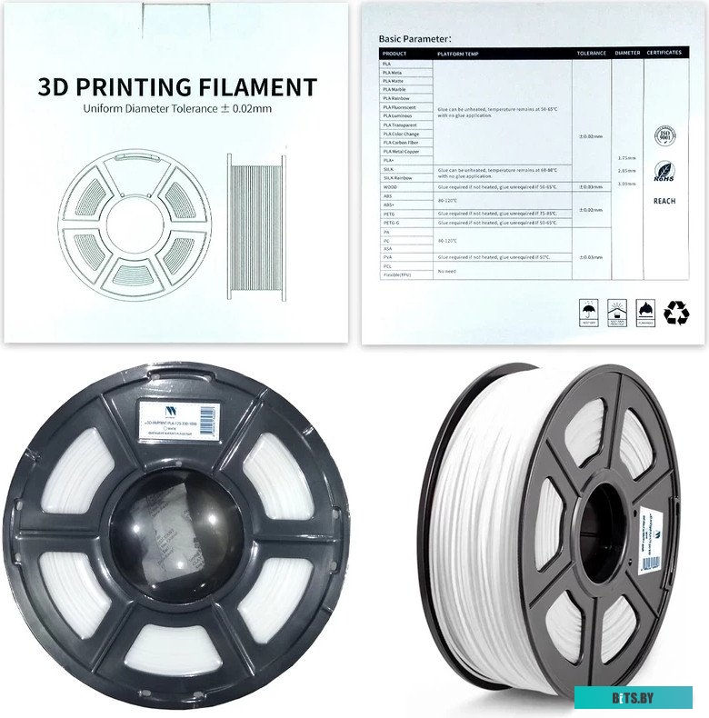 Пластик для 3D-печати NV Print 3D-NVPRINT-PLA-1.75-330-1000 White