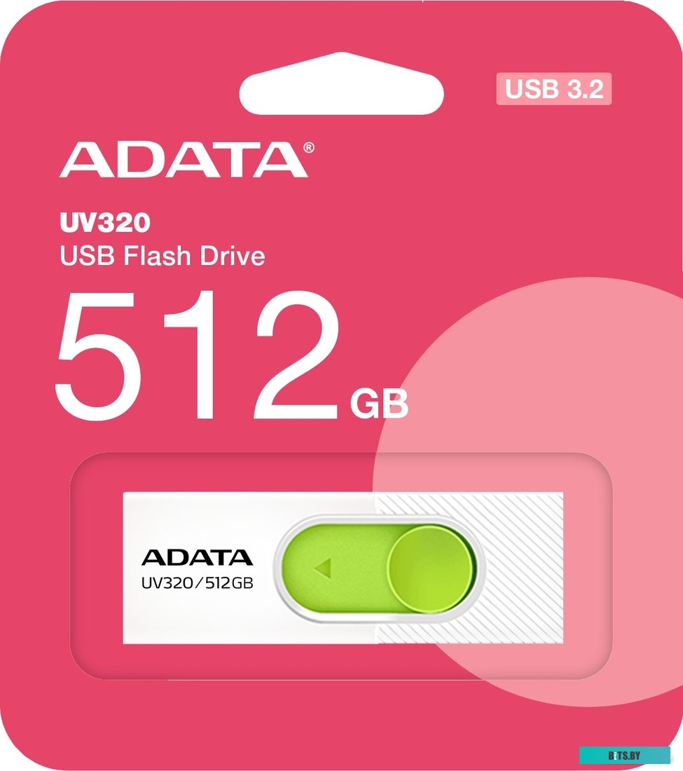 Флешка ADATA UV320, 512Gb, USB 3.2, Белый/Зеленый AUV320-512G-RWHGN