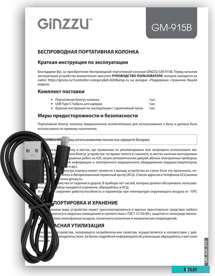 Портативная Акустика Ginzzu GM-915B