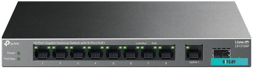 LS1210GP Коммутатор TP-Link LS1210GP 9x1Гбит/с 1SFP 8PoE 61W неуправляемый