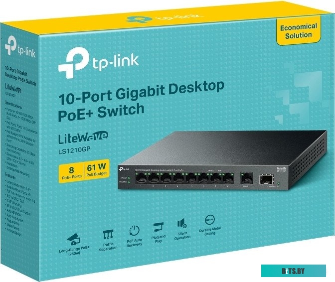 LS1210GP Коммутатор TP-Link LS1210GP 9x1Гбит/с 1SFP 8PoE 61W неуправляемый