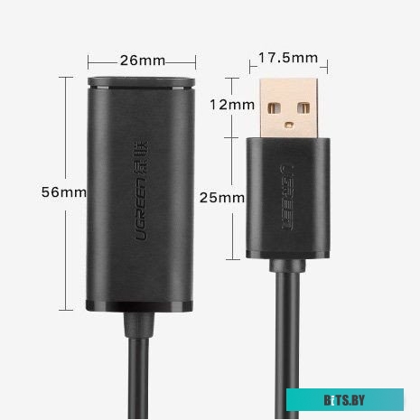 Кабель Ugreen US121 10321 USB Type-A - USB Type-A (10 м, черный)
