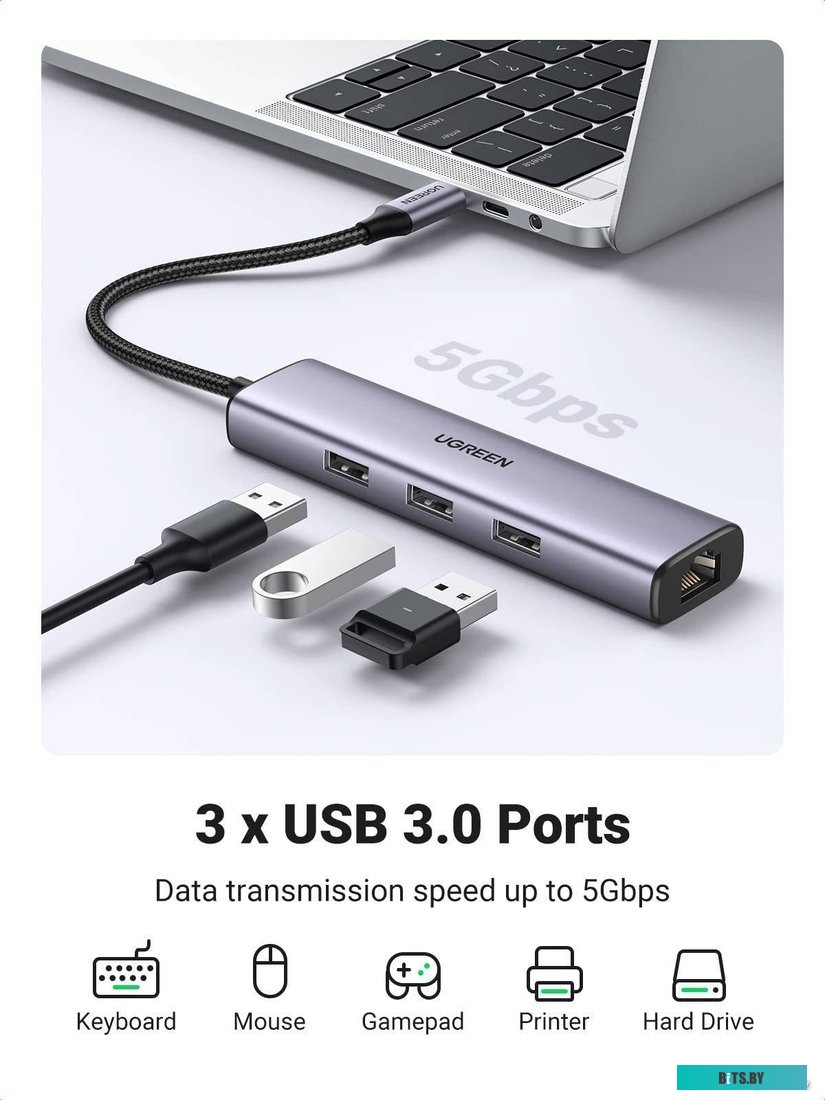 USB-хаб  Ugreen CM475 USB C to Ethernet 60600