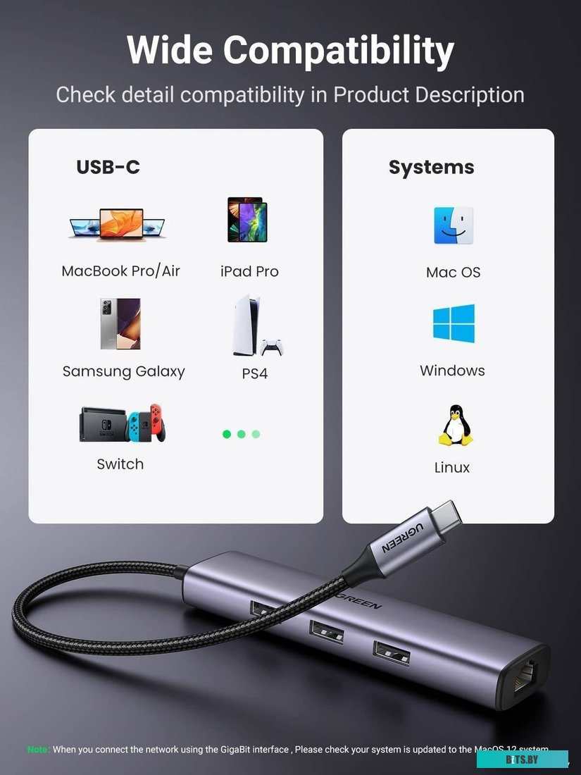 USB-хаб  Ugreen CM475 USB C to Ethernet 60600