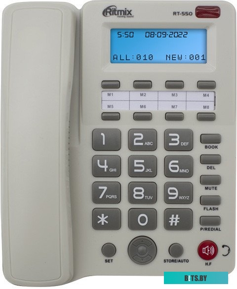 80002154 Телефон проводной Ritmix RT-550 белый/серый