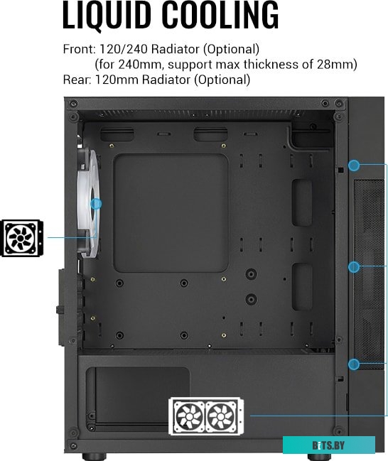 Корпус AeroCool Atomic Lite-G-BK-V2 Black Mini Tower (micro ATX/mini-ITX, без БП, Steel, ABS, HD Audio, USB 3.0x2, 1x120mm, 1x180mm FAN RGB) (47105627