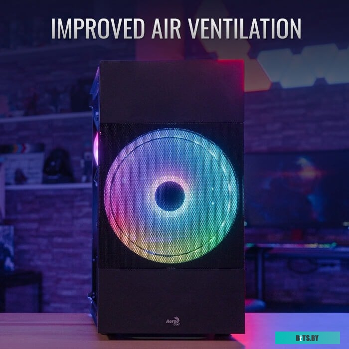 Корпус AeroCool Atomic Lite-G-BK-V2 Black Mini Tower (micro ATX/mini-ITX, без БП, Steel, ABS, HD Audio, USB 3.0x2, 1x120mm, 1x180mm FAN RGB) (47105627