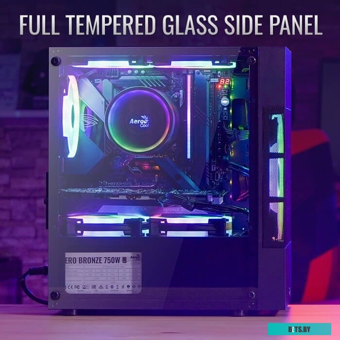 Корпус AeroCool Atomic Lite-G-BK-V2 Black Mini Tower (micro ATX/mini-ITX, без БП, Steel, ABS, HD Audio, USB 3.0x2, 1x120mm, 1x180mm FAN RGB) (47105627