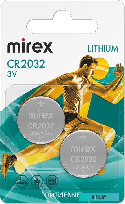 Батарейка Mirex CR2032 литиевая  блистер  2 шт 23702-CR2032-E2