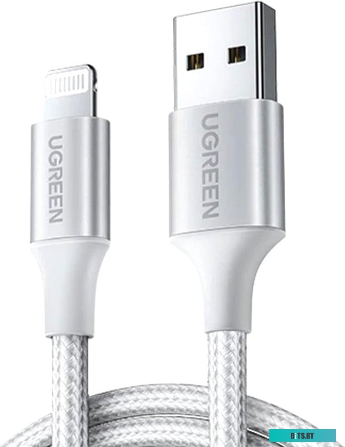 Кабель Ugreen US199 60161 USB Type-A - Lightning (1 м, белый/серебристый)