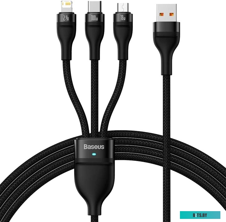 Кабель Baseus CASS030001 USB-A - USB-C, microUSB, Lightning (1.2 м, черный)
