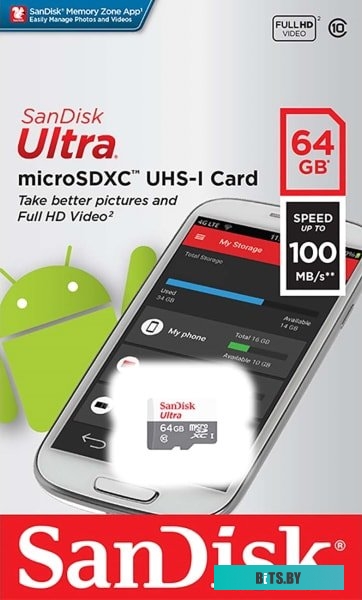 Карта памяти SanDisk Ultra SDSQUNR-064G-GN3MN microSDXC 64GB