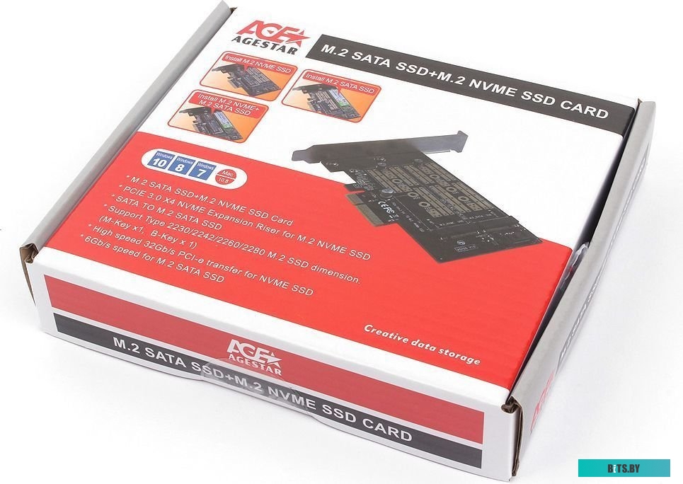 AgeStar  Адаптер-переходник PCI-Ex. x4 --> M.2 NVMe + M.2 SATA "AgeStar" [AS-MC02]